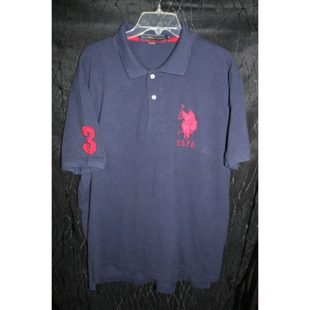 US. Polo Assn. Blue Short Sleeve Polo Shirt Red Logo - Size: XL